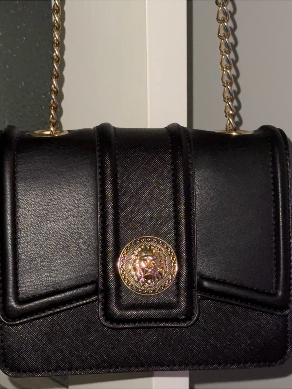 ALDO Black Faux Leather Crossbody Bag with Gold Accents